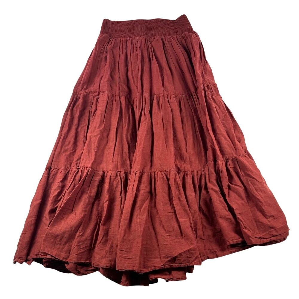 Natural Life Tiered Maxi Skirt M Rust Red Terracotta Boho Cottagecore Prairie
